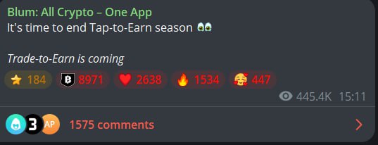 Неужели началось? Blum объявил об окончание сезона фарма  Команда проекта опубликовала пост об  окончание сезона Tap-To-Earn. Поэтому надо торопится тратить все накопленные билетики, награды увеличили в 5 раз !  После нас ждет  сезон Trade-To-Earn следовательно полноценный запуск биржи Blum.