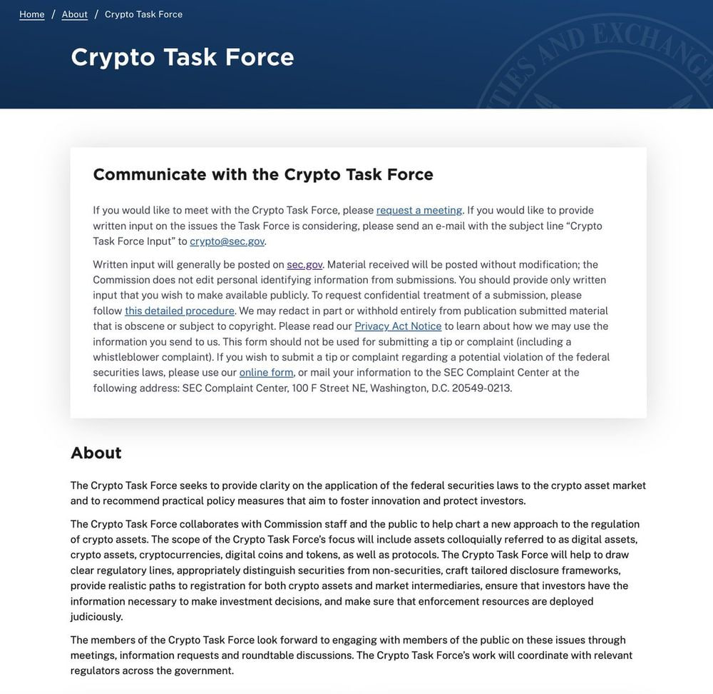 SEC запускают специальный сайт Crypto Task Force, чтобы «обеспечить ясность для крипто-законов».