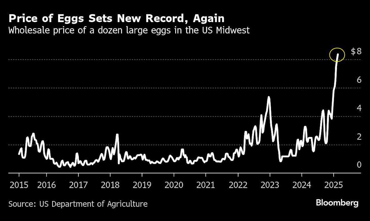 Трамп обвинил Байдена в рекордных ценах на яйца: за последние 2-3 месяца цены на них выросли в 4 раза. Сейчас их продают по $8 за упаковку.