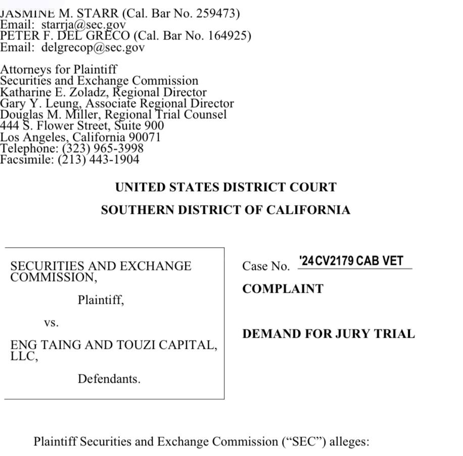 SEC подала иск против компании Touzi Capital   Суть обвиняя в мошенничестве с криптовалютой на $115 000 000, в результате которого пострадали около 1500 инвесторов.  Подписаться   Биржи : LBank   Blofin   Bitunix Получай бонусы — регистрируйся на бирже!