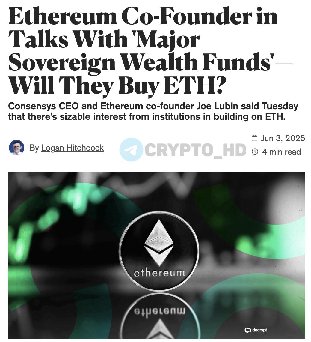 #ETH Ethereum станет основой новой финансовой системы CEO Consensys Сооснователь Ethereum и CEO Consensys Джо Любин заявил, что ведет переговоры с крупными суверенными фондами и банками одной большой страны. Речь идет о создании инфраструктуры на Ethereum: ⊹ Интерес к запуску решений на Ethereum Layer 1 и кастомных Layer 2. ⊹ Впервые рассматривается возможность создания стартегического ETH-резерва. «Ethereum — это мировой компьютер, энергия, нефть… и эталон доверия. ETH может стать ценнее, чем BTC», — Джо Любин Ранее: реформа Ethereum Foundation Crypto Headlines
