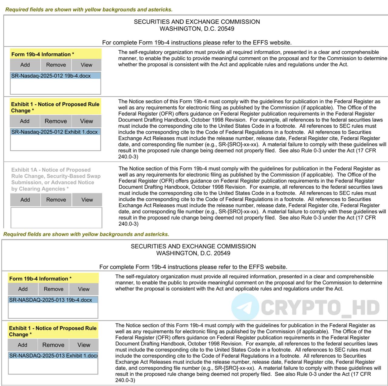 Биржа Nasdaq подала заявки в SEC на листинг спотовых ETF на #XRP и #LTC от Coinshares.    Форма 19b-4 на Litecoin ETF – ссылка   Форма 19b-4 на Ripple ETF – ссылка  Crypto Headlines