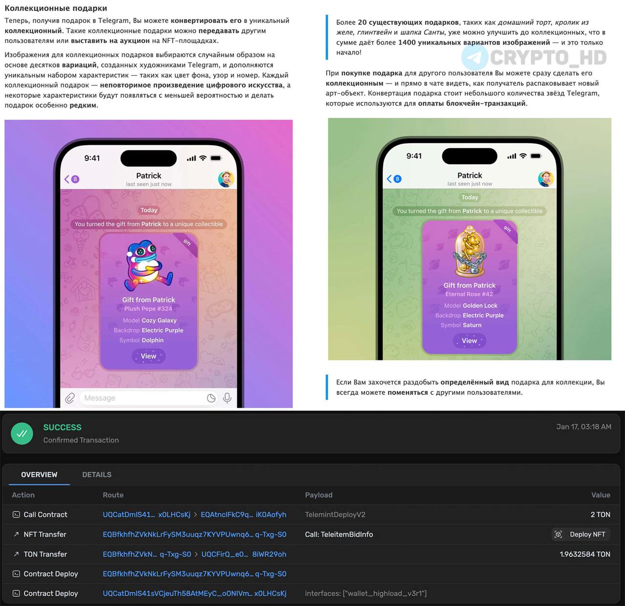 #TON В Telegram начали тестировать минт NFT-подарков  tonscan   Скоро в мессенджере станет доступна функция «коллекционных подарков». Получатели смогут передавать такие подарки другим пользователям или выставлять на продажу на NFT-маркетплейсе.  Сryptо Headlines