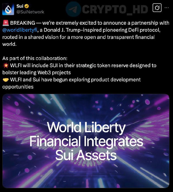 #SUI Компания Дональда Трампа World Liberty Financial и Sui объявили о партнерстве!  blog   Ранее: продолжают покупать  Crypto Headlines