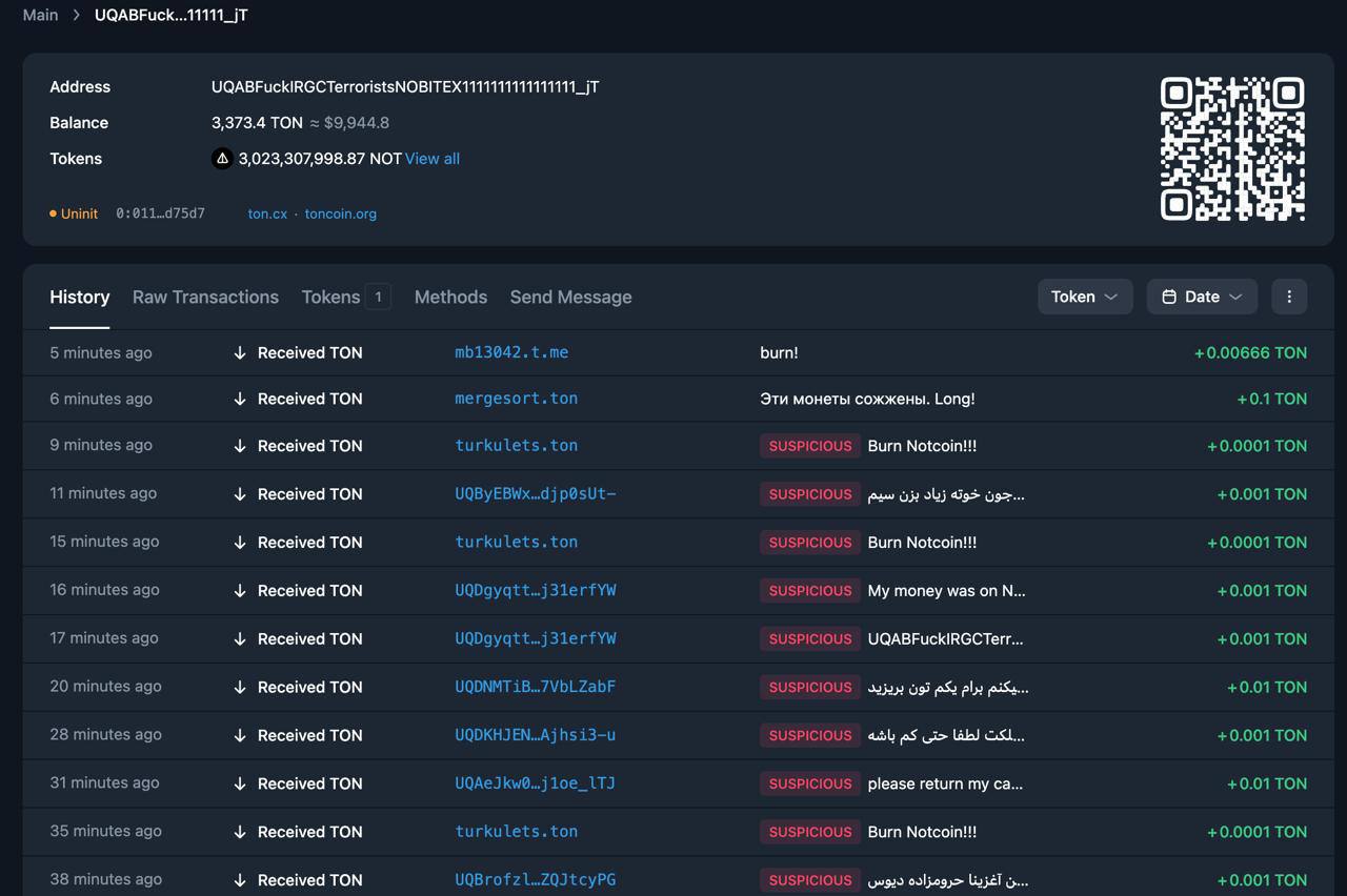 Взломана Иранская криптобиржа Nobitex. Друзья, ущерб от взлома составил около $48,6 млн. Сообщается, что под взлом попали так нами любимые токены $NOT около 3 млрд , которые по текущему курсу оцениваются примерно в $6 млн. Но, самое интересное то, что хакеры отправили токены $NOT на burn-кошелёк кошелек сжигания , к которому ни у кого нет доступа. Получается, что 3 млрд $NOT навечно заморожены на адресе: И никогда не уйдут в рынок. Официальное сообщество $NOT в телеграмме с легким недоумением отреагировало на эту новость. Ну хоть хакеры что-то полезное сделали для токена. А то кажется он совсем забыт стал. #NOT #Notcoin Звёзды Bybit Bitget xRocket ЧАТ