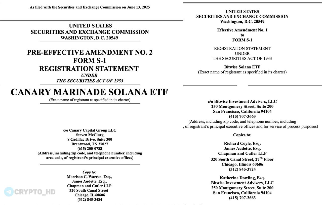 #SOL Компании Canary Capital и Bitwise подали в SEC обновленные заявки на запуск Solana ETF.   SEC может одобрить листинг Solana ETF в течение 3-5 недель – сейчас регулятор активно рассматривает заявки и ожидает правки от потенциальных эмитентов.     Документ 1   Документ 2  UPD:     Franklin Templeton  смотреть    Fidelity  смотреть    21Shares  смотреть    VanEck  смотреть   + в заявки добавили стейкинг.  Crypto Headlines