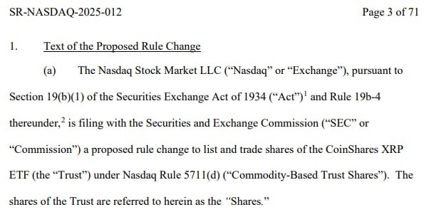 Nasdaq подала заявки на листинг спотовых ETF от $XRP и $LTC    Формы 19b-4 были сформированы для обоих фондов и поданы в SEC.  #ETF #LTC #XRP  Satoshkin KYT bot   Бот для P2P   P2P-платформы   Процессинг-офферы   Satoshkin Meetup