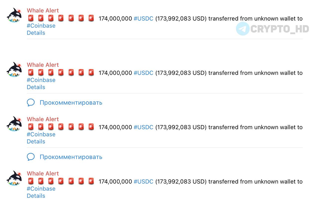 На биржу Coinbase перевели почти 700,000,000 #USDC – Whale Alert Crypto Headlines