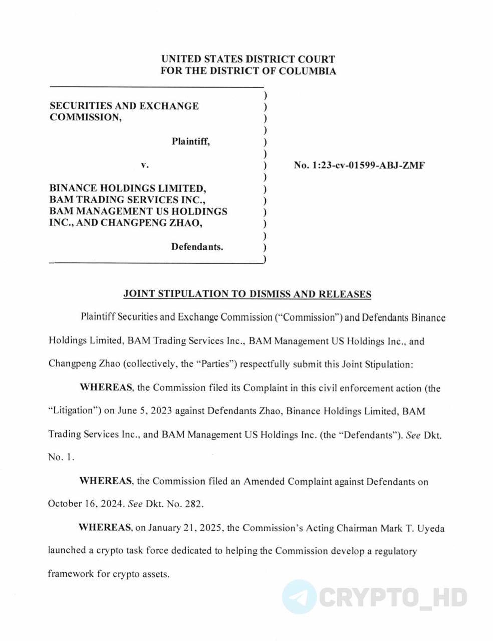 SEC согласилась отозвать иск против биржи Binance FOX SEC и Binance подали совместное соглашение с просьбой о прекращении судебного разбирательства. Ранее регулятор утверждал, что токены #BNB, #BUSD, #SOL, #ADA, #FIL, #ATOM, #SAND, #MANA, #ALGO, #AXS, и #COTI являются ценными бумагами. Ранее: - Kraken, Consensys и Cumberland - Coinbase - Tron и Джастин Сан - Uniswap - Robinhood - OpenSea Crypto Headlines