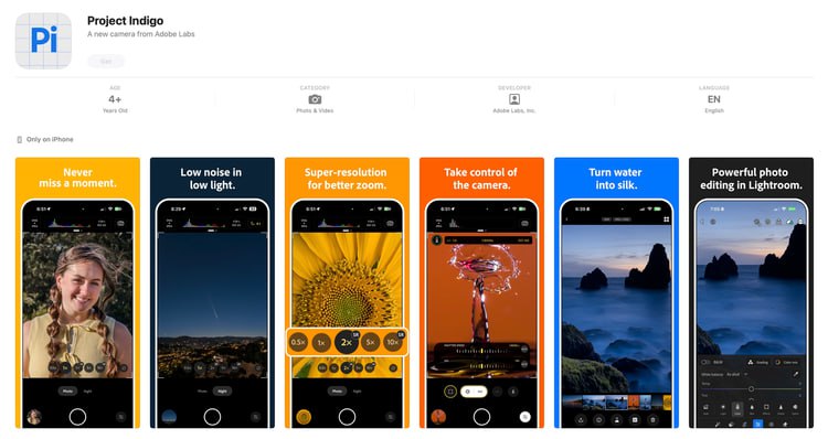 Adobe представила приложение Project Indigo для профессиональной фотосъёмки на iPhone   Adobe представила Project Indigo — новое приложение для iPhone с передовыми функциями "вычислительной" фотографии. Приложение  поддерживает ночной режим, длинную выдержку, улучшенный цифровой зум и ручные настройки  фокус, ISO, баланс белого  и другие функции.   Приложение уже доступно в App Store и совместимо с iPhone 12 Pro и более новыми моделями, а также со остальными версиями  начиная с iPhone 14.   Подробности на сайте   UI/UX Designer