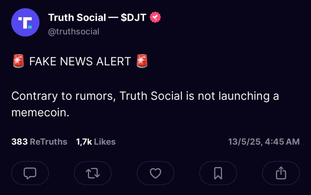 Социальная сеть Трампа — Truth Social, заявила что не запускает никакой мем токен