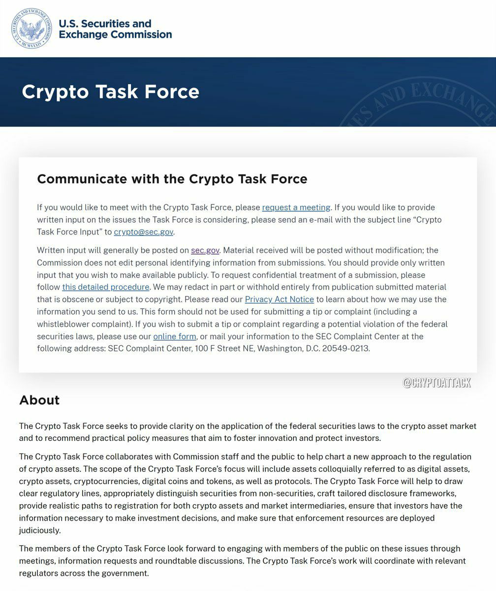 SEC запускает новый веб-сайт Crypto Task Force, чтобы «обеспечить ясность» для крипто-законов.