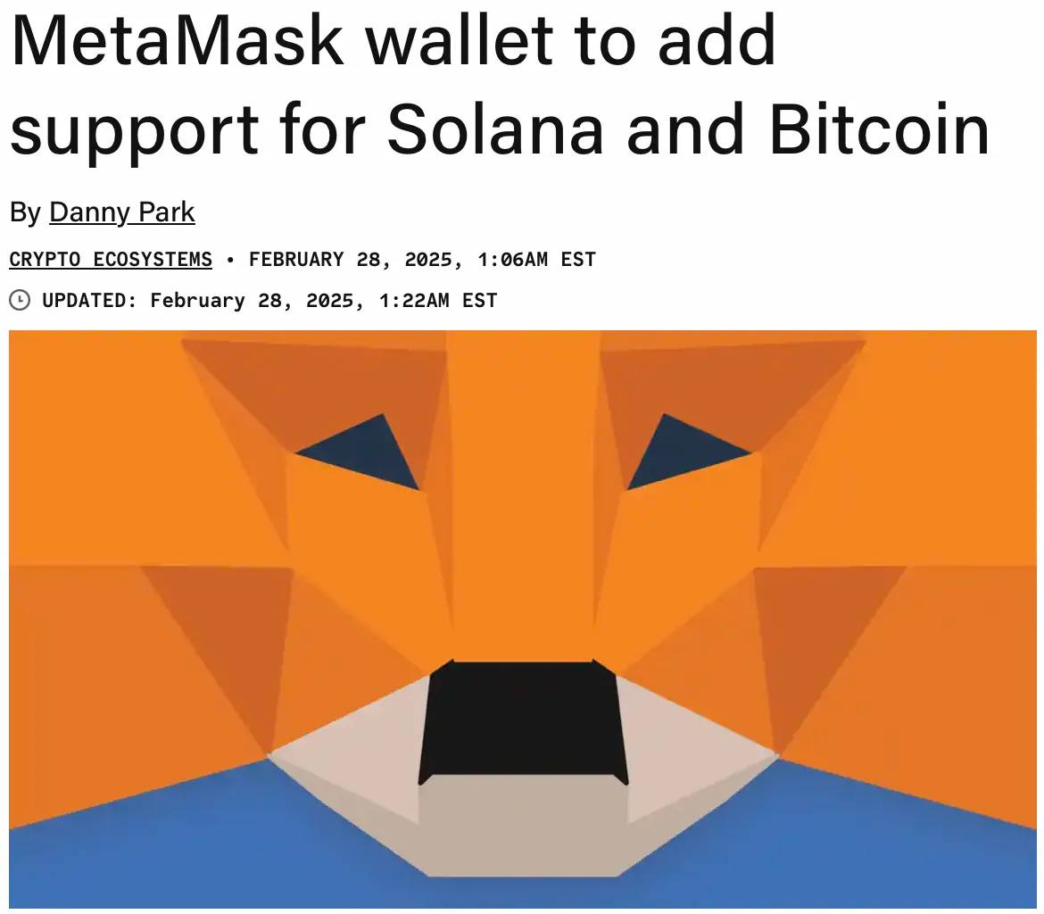 MetaMask добавит поддержку Solana и Bitcoin Интеграция Solana запланирована на май 2025 года, Bitcoin – на третий квартал. MetaMask также анонсировал обновление интерфейса. Ключевым изменением станет функция "gas-included swaps", которая позволит пользователям свапать токены без необходимости держать ETH на счёту для оплаты комиссий.
