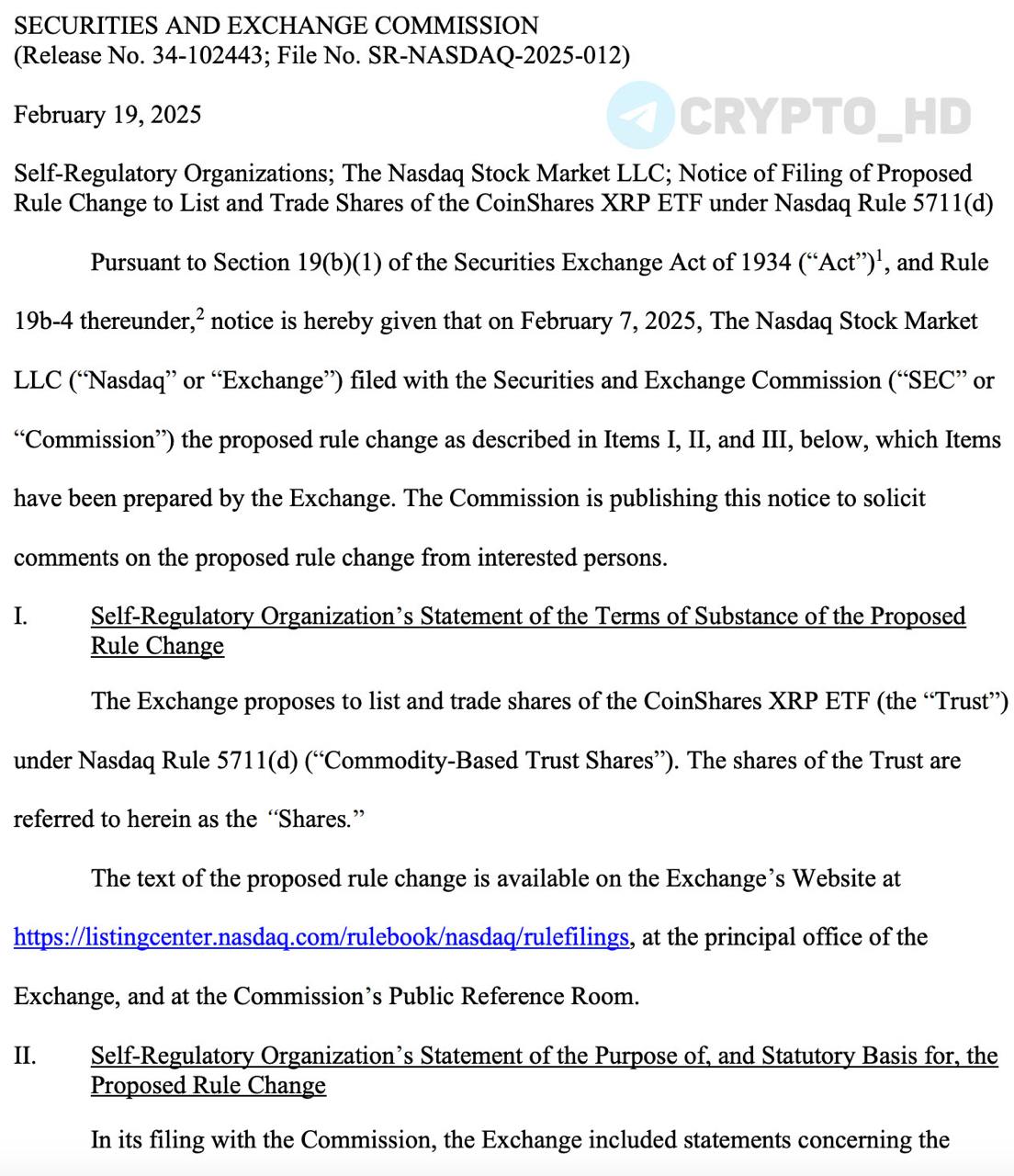 #XRP SEC приняла на рассмотрение заявку на запуск Ripple ETF от CoinShares!  документ   Крайний срок решения SEC = 240 дней после добавления в фед. реестр  этот период разбит на 4 этапа: 45 дней, 45 дней, 90 дней и 60 дней .  Ранее: - Bitwise - 21Shares - Grayscale  Crypto Headlines