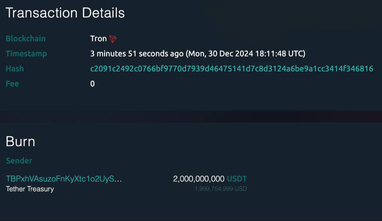 Tether уничтожил 2 миллиарда USDT, согласно данным Whale Alert.  Оставайтесь в курсе последних новостей вместе с