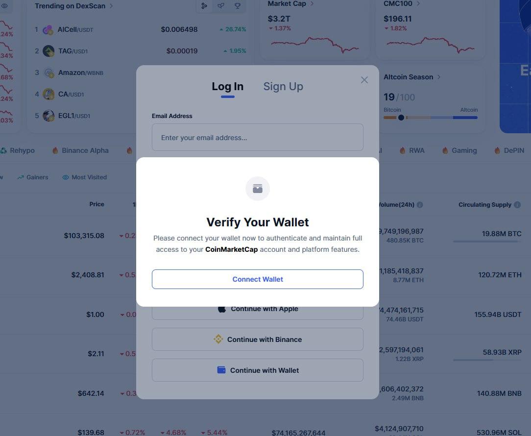 ⏺ CoinMarketCap подвергся атаке: предупреждение для пользователей Сегодня, 20 июня, на сайте CoinMarketCap появилось подозрительное всплывающее окно «Verify Wallet», которое оказалось фишинговым элементом — попыткой обманом заставить пользователей подключить свои кошельки. MetaMask заблокировал сайт, пометив его как обманчивый Deceptive . CoinMarketCap подтвердил инцидент, призвал не подключать кошельки и ведёт расследование. Важно: • Это не взлом базы данных, а атака на фронтенд сайта. • Пользователи, которые подключили кошелёк по всплывающему окну, рискуют потерять средства. Что делать: • НЕ подключайте свой кошелёк к CoinMarketCap, пока не будет официального подтверждения об устранении угрозы. • Следите за обновлениями от CoinMarketCap и MetaMask. • Будьте особенно внимательны к всплывающим окнам и внешним ссылкам. Источник: MetaMask Bitcoinsensus Чат канала YouTube Крипта Ивановна