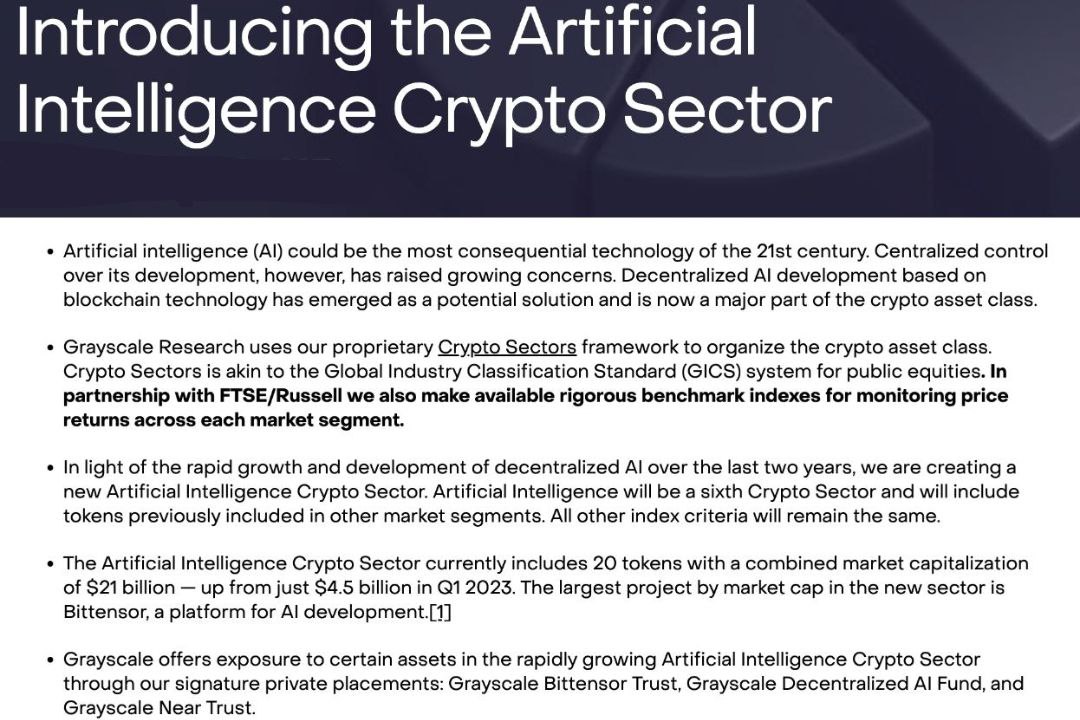 В Grayscale объявили о создании нового криптосектора — Artificial Intelligence В отдельную категорию выделены 20 токенов с суммарной капитализацией 21,000,000,000$ в 2023 было всего 4,500,000,000$ . AI — главная тема в крипте последних лет. Но пока технологии развиваются под контролем крупных корпораций. Блокчейн может это изменить — сделать AI-технологии открытыми, доступными и децентрализованными. КриптоТрейдер 888: КАНАЛ ЧАТ MEXC - биржа с самыми низкими комиссиями на торговлю