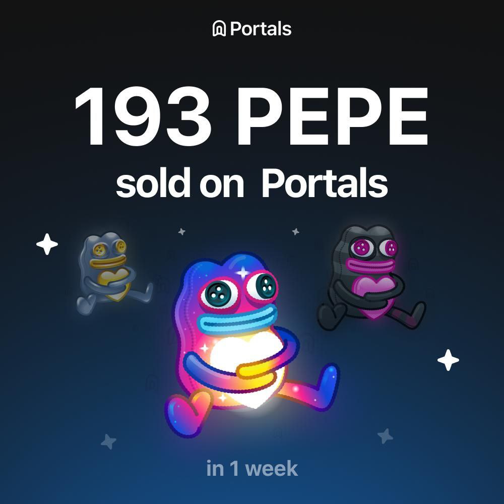 Portals показал статистику проданных Plush Pepe через их маркет плейс За неделю было продано 193шт, а цена на текущий момент взлетела с 2000 до 3489 TON за самого дешевого пепендроса Мнение?