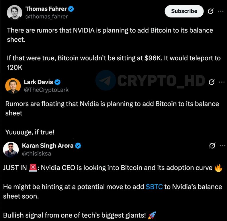#слухи В сети активно форсят слухи о том, что в Nvidia планируют начать покупать Биткоин. Ранее: бан криптоиндустрии Crypto Headlines