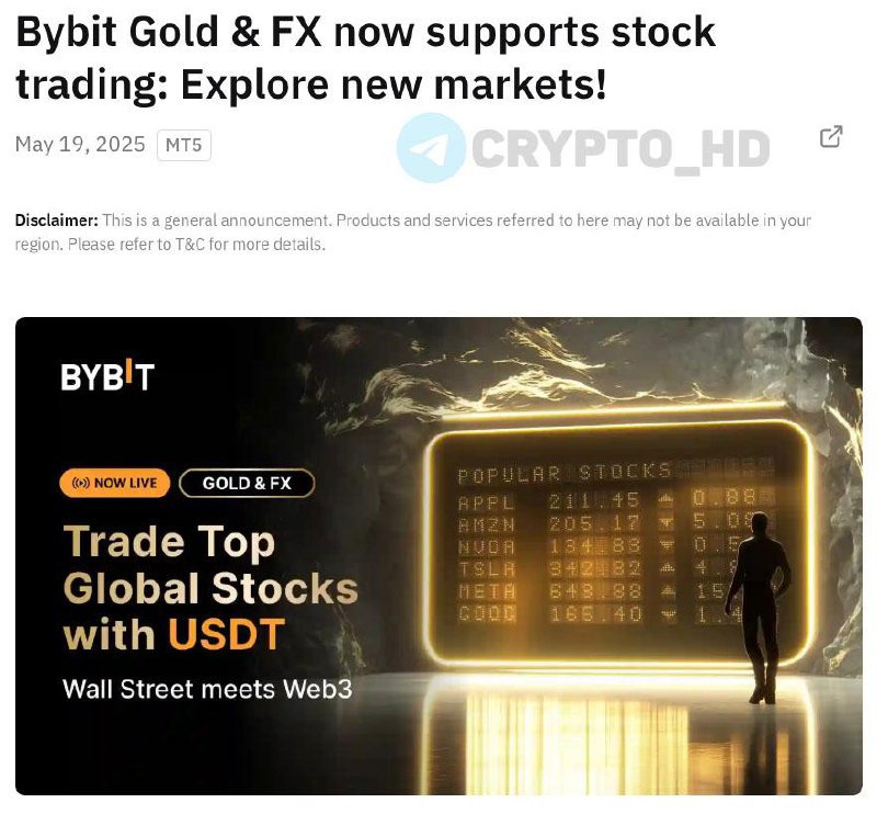 На бирже Bybit открывают торговлю акциями – анонс Теперь на Bybit можно покупать акции ведущих компаний за USDT TSLA, MSTR, NVIDIA, META и других . Сryptо Headlines
