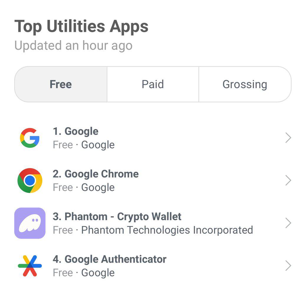 Кошелек Phantom Wallet опередил Google Authenticator в рейтинге популярности бесплатных утилитарных приложением для iOS в США    - поддерживайте канал реакцией    - подпишитесь на Крипто Сливы