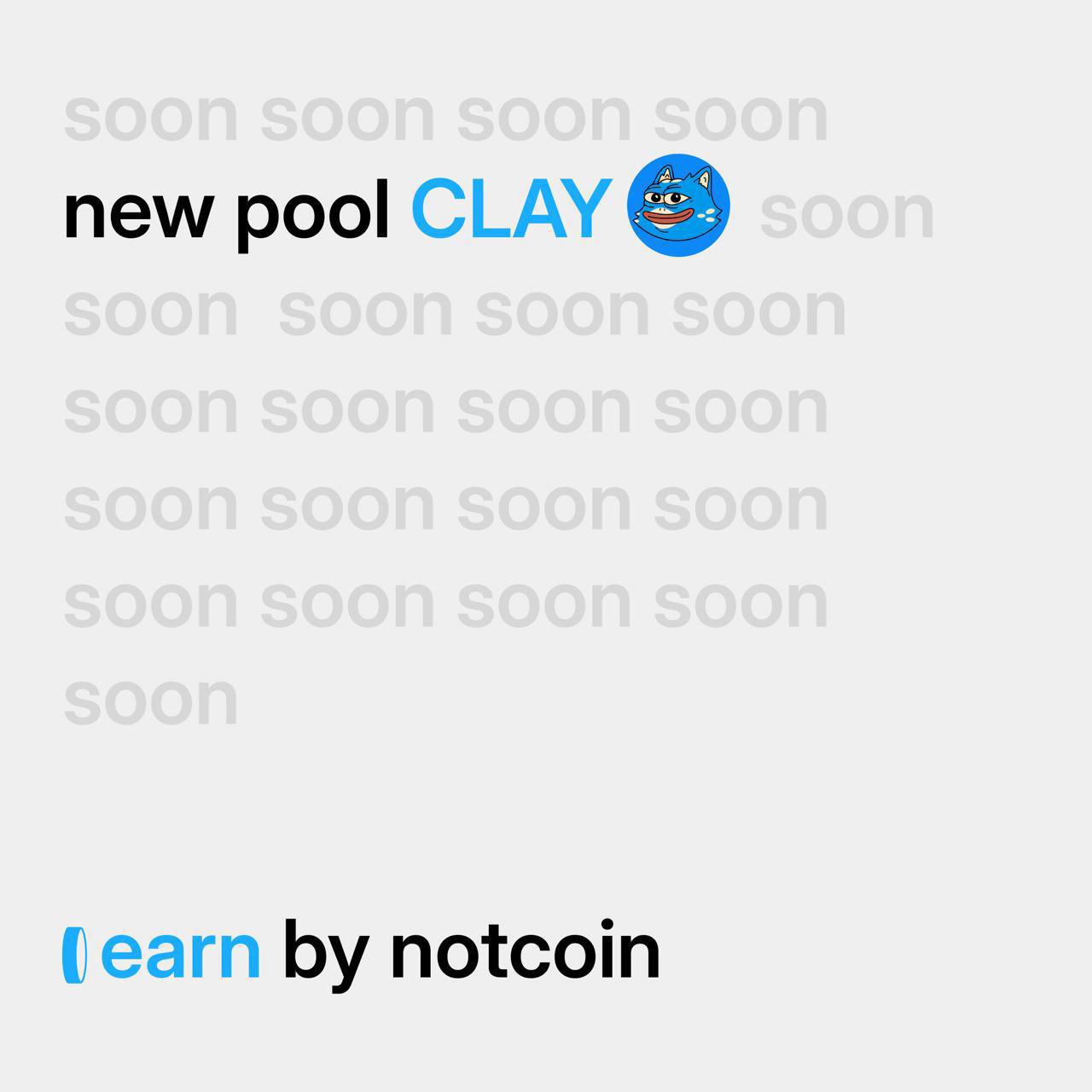 EARN: Новый Launchpool от Notcoin — фармим $CLAY!   Прошлый пул $BUILD завершен, клейм токенов назначен на 7 января. 5 млн токенов $BUILD распределены среди 2 млн держателей криптовалют.  — 19 декабря стартует новый пул с токеном $CLAY!   — Доступ для держателей NOT, DOGS и TON.    Главное преимущество: никаких заморозок средств! Просто подключи кошелек и фарми токены. И в этом уникальность этого пула!   ⏰19 декабря — не пропусти!   EARN  #not #notcoin #build —————————————- Покупка крипты  ByBit  BingX  OKX  Подкасты  Полезные статьи  YouTube Гарант сделок