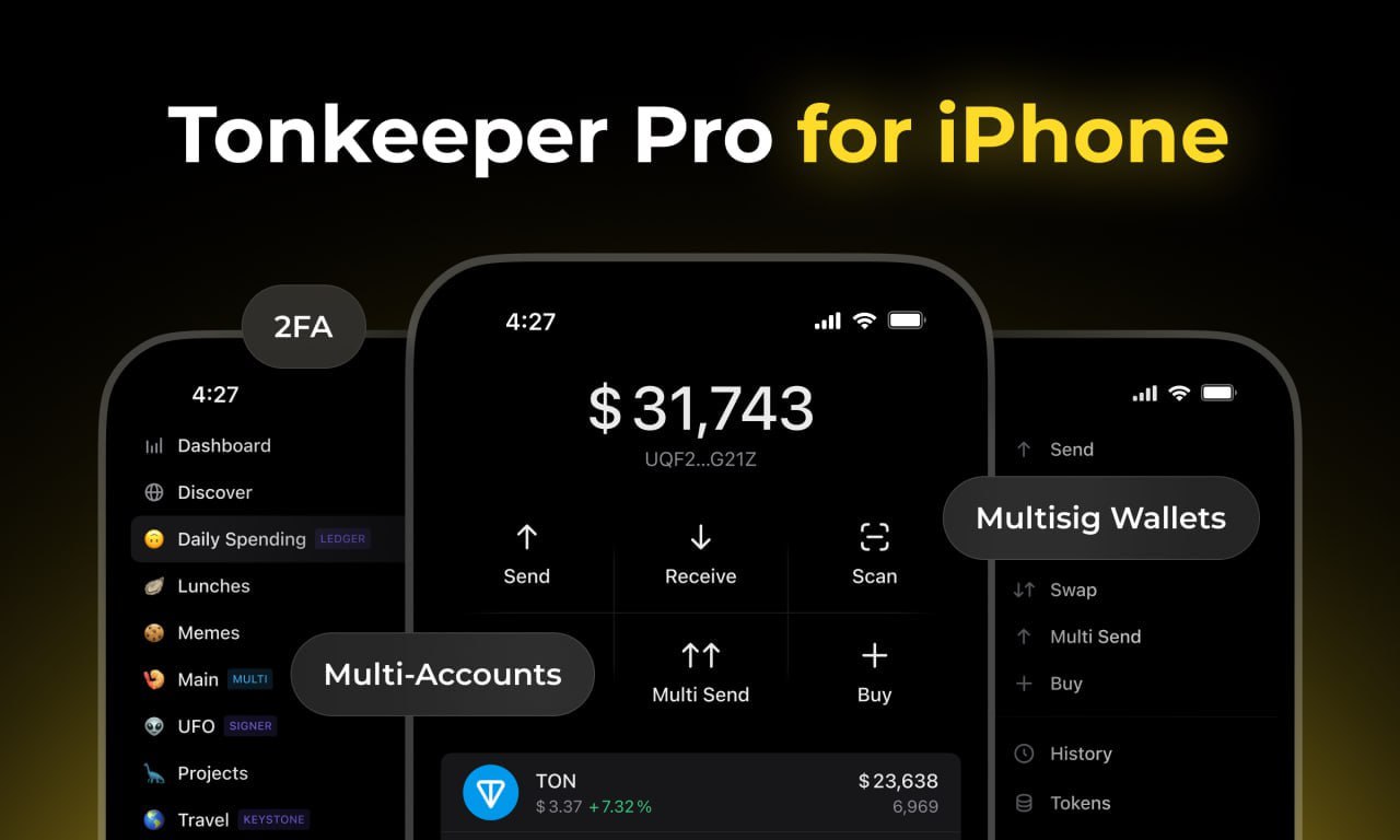 Tonkeeper Pro теперь и на iOS Прокачанная версия кошелька Tonkeeper Pro добралась до iPhone. Раньше он был доступен только на ПК — теперь можно упростить себе жизнь прямо с телефона. Правда, за деньги. Что нового по сравнению с обычной версией: Папки кошельков — удобно сортировать активы Мультиподпись — для DAO и командных транзакций Мультиаккаунты — все адреса под одной крышей On-Chain 2FA — защита и для входа, и для отправок USDT-TRC20 — отправка без TRX на балансе Условия: 3 месяца бесплатно, потом 8 TON в год — или продолжаешь пользоваться как обычным кошельком, без фич. В разгар мемшмокен-сезона это было бы ультра-актуально. Сейчас же — скорее апгрейд для билдеров и активных юзеров, чем для мем-трейдеров на паузе. TON Инсайдер