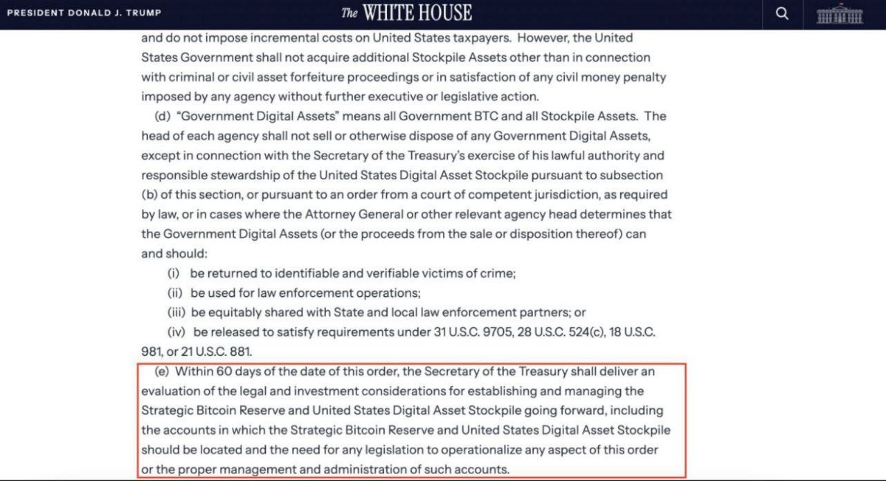 Сегодня дедлайн по решению о создании BTC-резерва США: Сегодня истекает 60 дней с момента указа Трампа от 6 марта , который обязал Минфин США представить полный план по созданию государственного BTC-резерва. Что ждем: Как хранить BTC на уровне государства; Как это интегрировать в законодательство; Какие нужны стратегии и регуляции. Если доклад положительный — США могут стать первой страной, которая официально начала копить Биток на балансе, и вопрос этот должен решиться сегодня. Криптограм Биржи: ByBit, BingX, OKX