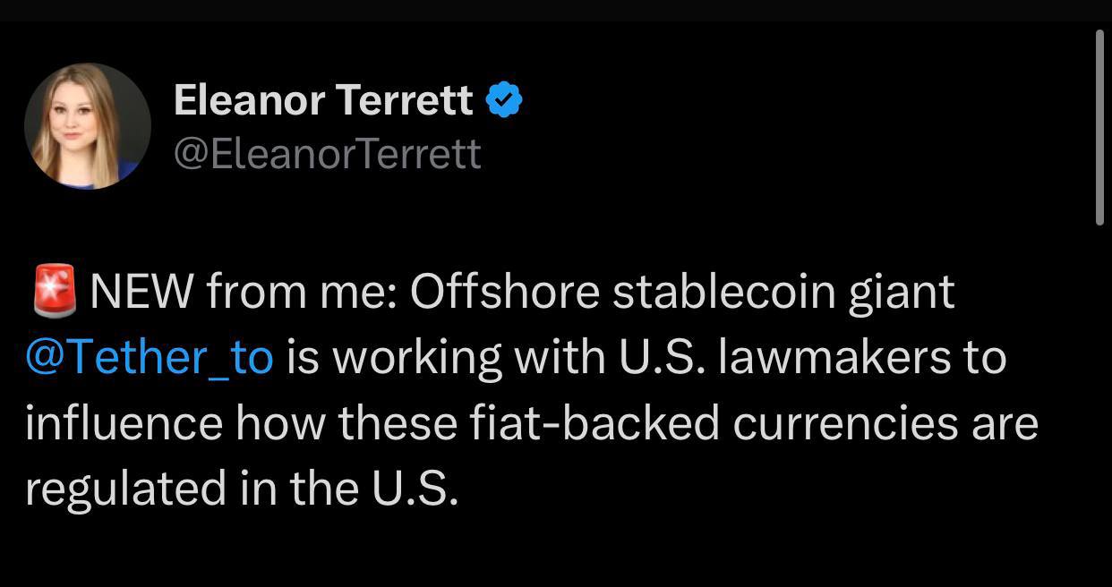 Tether теперь сотрудничает с законодателями США, чтобы создать нормативную базу для стейблкоинов   Республиканцы в Конгрессе планируют добиться подписания соответствующих законопроектов Дональдом Трампом уже в апреле.   ‍ Пересылайте своим друзьям, еще больше полезного у нас в канале   подписаться!