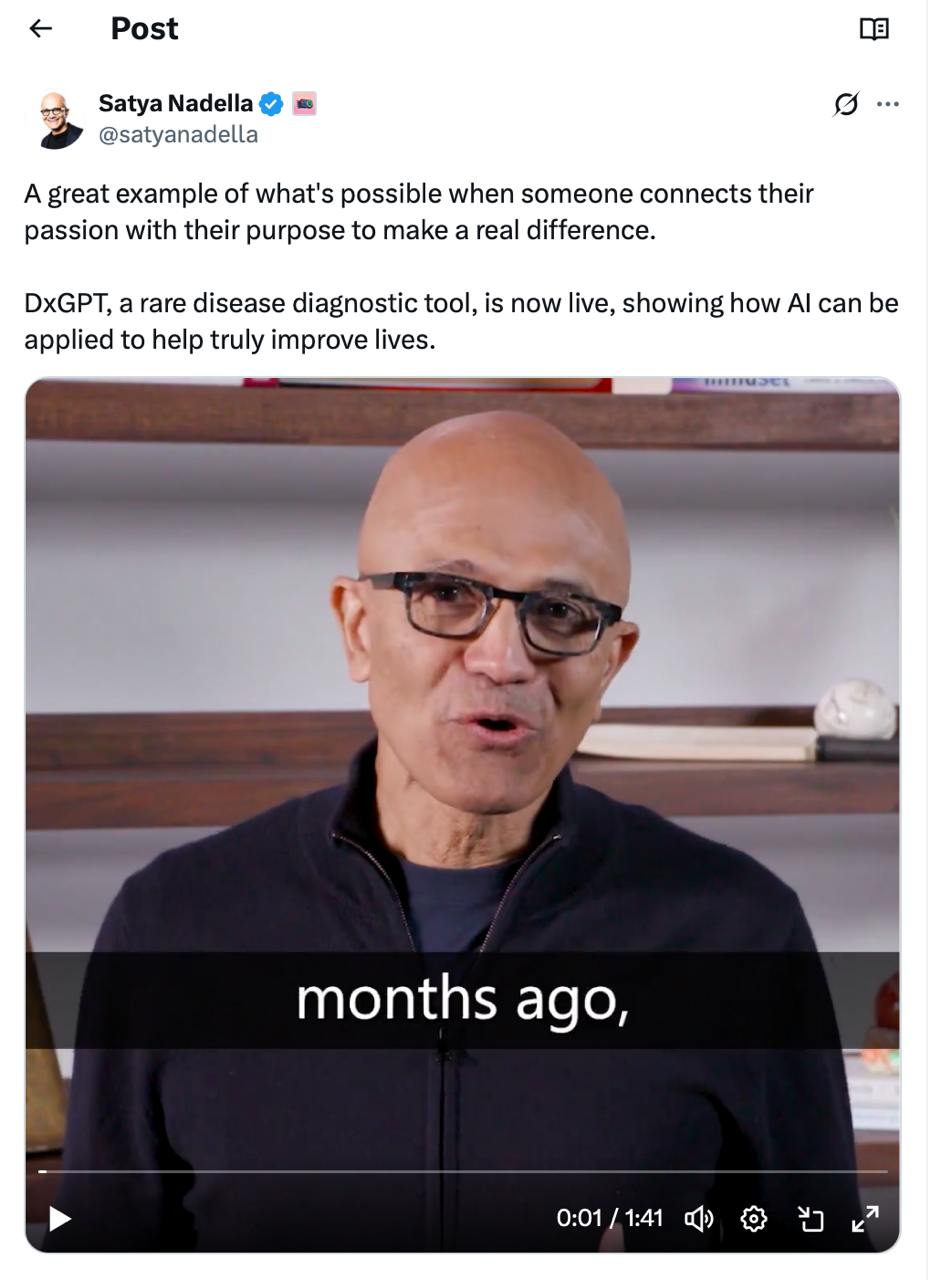 Медицинская нейросеть от Microsoft. Реально работающая однозначно лайк Наверное скоро начнут появляться такие открытые большие аналоги... В общем главарь Microsoft 12 часов назад в твиттере сказал: Отличный пример того, что возможно, когда человек соединяет свою страсть со своей целью, чтобы добиться реальных изменений. DxGPT, инструмент для диагностики редких заболеваний, уже работает, показывая, как можно использовать искусственный интеллект, чтобы действительно улучшить жизнь. Некая некомерческая организация Foundation 29 занимается относительно давно улучшением жизни людей, живущих с редкими и хроническими заболеваниями. На базе этой своей миссии они запустили нейросеть, которая натренирована на огромной куче медицинских данных. Суть простая. Вы пишите симптомы — нейросеть выдаёт вам несколько диагнозов. Причём указывает какие ваши симптомы подпадают под тот или иной диагноз, а какие — нет. Далее можно кликнуть и посмотреть более подробно. Нейросеть реально предназначена для врачей, т.к. выдаёт список того, как проверить симптомы, почему именно такие диагнозы, отметить галочками в рамках диагноза доп. симптомы и даёт чек-лист для врача. Не для пациента! Не лечение — диагностика. Почитал про них несколько статей, говорят, что даже многие врачи в Европе уже используют эту нейросеть. Компания подчеркивает и я с ней абсолютно согласен DxGPT все еще находится в стадии разработки и предназначен для поддержки принятия решений, а не для замены профессионального медицинского суждения. Необходима дальнейшая валидация на реальных клинических данных и сравнение с человеческими экспертными диагнозами Т.е. это по факту такой семейный доктор, до того момента, как направил вас на анализы или другое обследование. Эта штука ставит предварительные диагнозы. Не читает снимков, не выписывает рецепты. Ставит диагнозы. И это как важно. На данном этапе развития ИИ — пусть решения принимает человек. А то пока ИИ такой, что и посоветует расплавленный сникерс колоть по венам от простуды... В общем, работает бесплатно. Пользоваться можно даже без регистрации. ссылка на пост главаря там же и видео ссылка Насколько вы доверяете сейчас диагнозам от нейросетей, поделитесь в комментах? Особенно интересно, если вы врач
