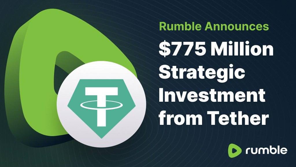 Rumble сообщает о привлечении инвестиций в размере 775 миллионов долларов от компании Tether.  Оставайтесь в курсе последних новостей вместе с