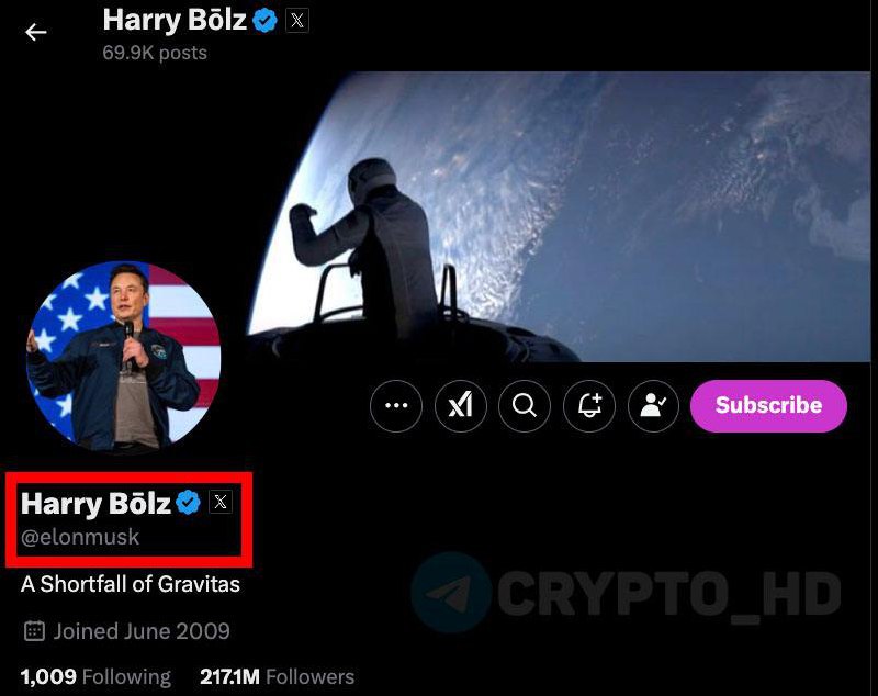 Илон Маск изменил свое имя в Twitter на Harry Bōlz – смотреть  Crypto Headlines