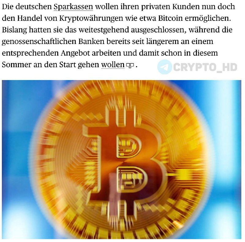 Немецкие сберегательные банки врываются на крипторынок – Bloomberg   В Sparkassen намерены позволить своим клиентов торговать криптовалютой к лету 2026 года – сейчас идет разработка соответствующего приложения.   Sparkassen – крупнейшая группа из десятков сберегательных банков в Германии, объединяющая под общим контролем ассоциации Deutscher Sparkassen- und Giroverband  DSGV .  Ранее: DekaBank  Crypto Headlines