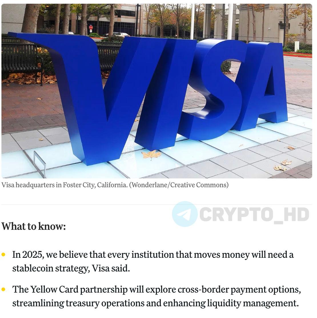 Visa внедряет криптоплатежи в Европе, Африке и на Ближнем Востоке  coindesk   Visa и африканская криптобиржа Yellow Card объявили о партнерстве. Цель – внедрение трансграничных платежей с использованием стейблкоинов.  Ранее: - бум только начинается - Mastercard и MoonPay  Crypto Headlines