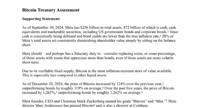 Meta начнет закупать BTC?  Совету директоров компании предложили направить часть из ликвидных $72млрд в BTC в качестве хеджа от обесценивания доллара  Надеемся — ошибку Microsoft они не повторят   Crypto