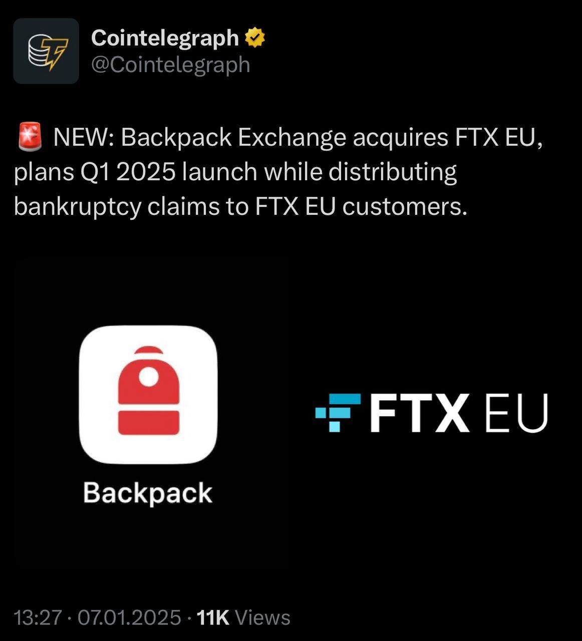 Backpack Exchange покупает европейское подразделение FTX.  — В результате этой сделки Backpack будет заниматься распределением одобренных судом требований о банкротстве среди клиентов FTX EU.  — Новое подразделение также предложит услуги по криптодеривативам по всему Европейскому Союзу, включая бессрочные фьючерсы.  Ранее FTX заявляла, что все активы будут возвращены в долларах, однако теперь Backpack Exchange может пересмотреть эту позицию.  Оставайтесь в курсе последних новостей вместе с