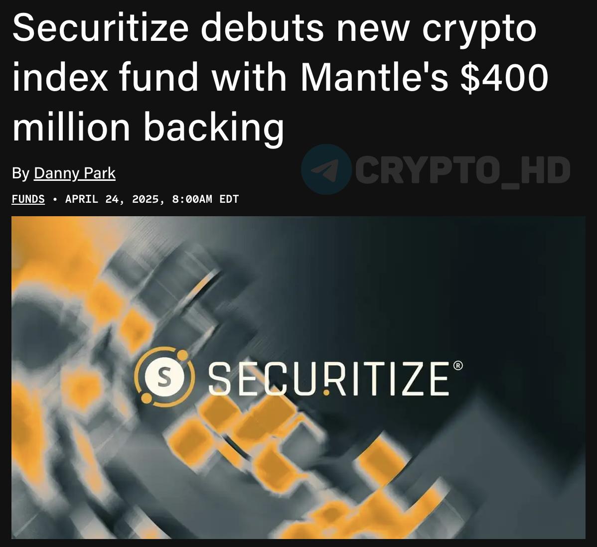 #mnt В Securitize запускают токенизированный фонд при поддержке Mantle на 400,000,000$ - The Block Mantle Index Four MI4 стал крупнейшим токенизированным институциональным фондом, обогнав BCAP $148m . «Цель фонда - стать S&P 500 для крипты», — Тимоти Чен, глава отдела глобальной стратегии Mantle. Securitize – партнер BlackRock по токенизированному фонду BUIDL. Ранее: - Converge - Ethena Crypto Headlines