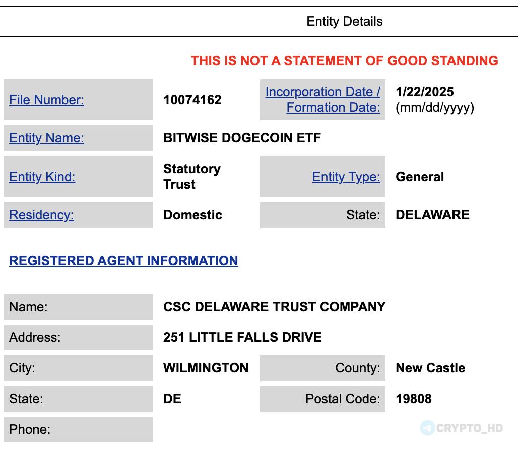 #doge   Компания Bitwise подала заявку на запуск Doge ETF!  документ   Ранее: заявки от REX  Crypto Headlines