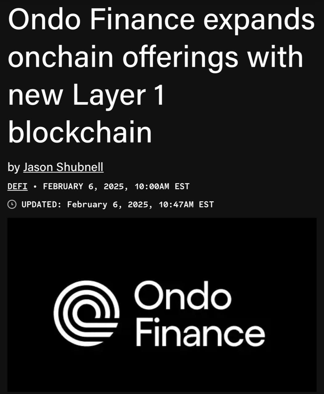 В Ondo Finance планируют запустить L1-блокчейн под названием Ondo Chain.