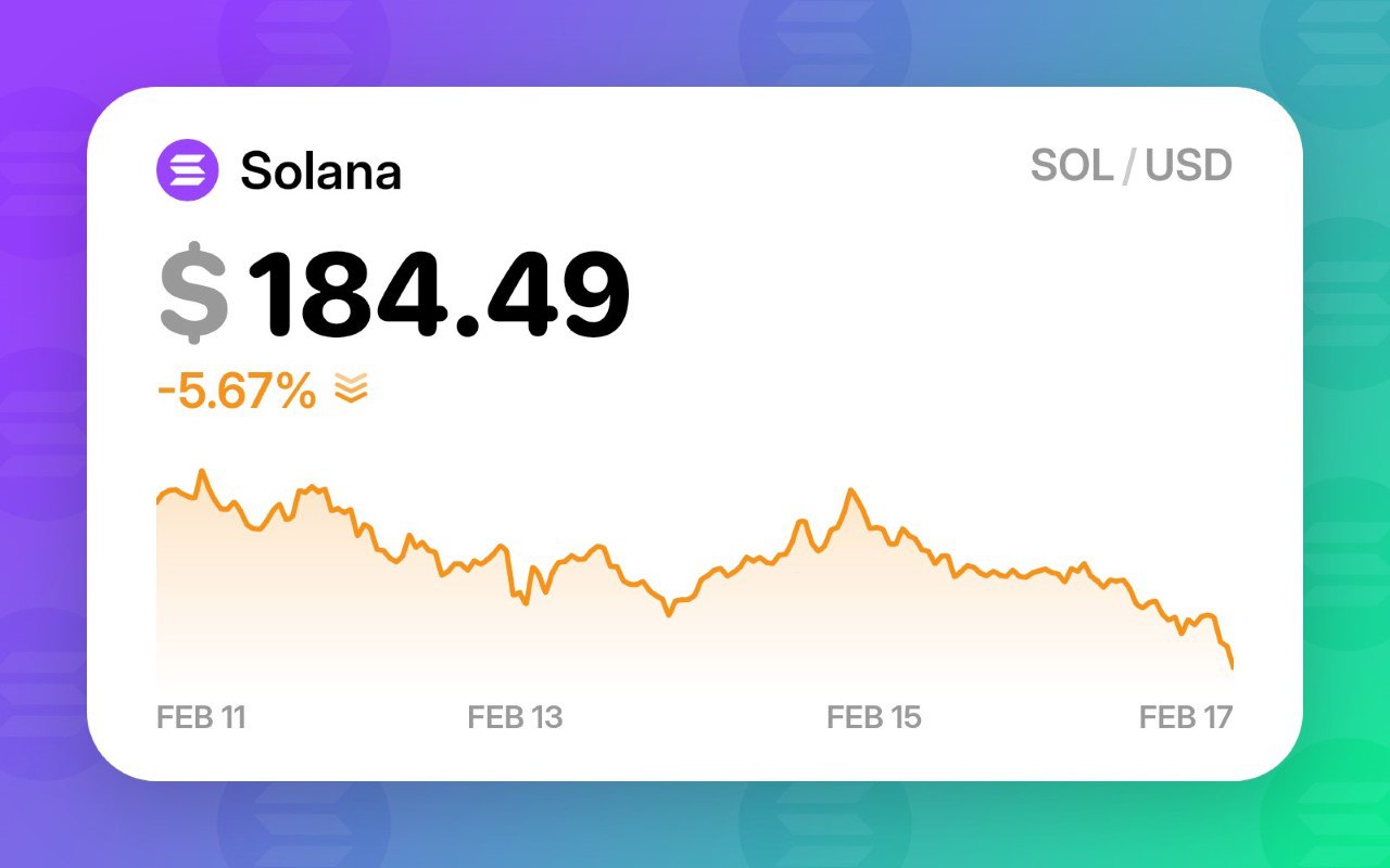 За последнюю неделю объем торгов в сети Solana снизился на 24%, достигнув минимального значения с середины декабря прошлого года.   На фоне этого цена актива опустилась в район $185 — за месяц монета подешевела на 20%.