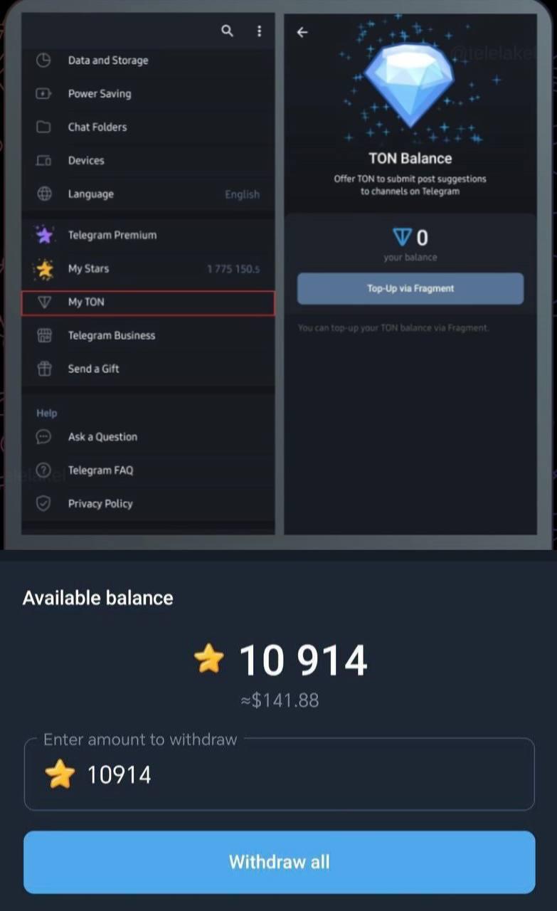 В Telegram тестируют вкладку My TON В бете Telegram для Android добавили вкладку My TON — можно пополнять баланс через Fragment и тратить TON прямо в мессенджере. Звёзды тоже обновили: через 21 день можно будет выводить их с личного аккаунта через Fragment и получать TON на кошелёк. Такая схема уже работала для каналов и ботов — теперь завезут и для обычных юзеров.