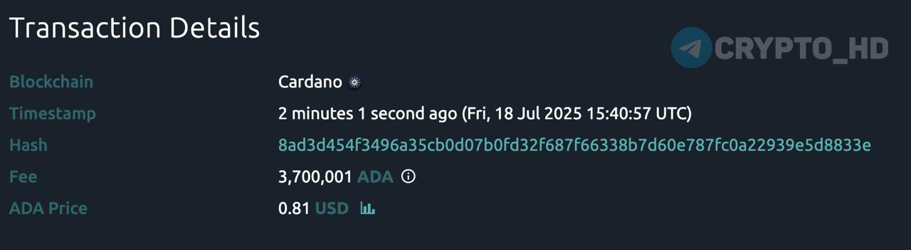 FAIL: Криптан заплатил комиссию в размере 3,700,001 #ADA  $3m  за одну транзакцию.   Crypto Headlines