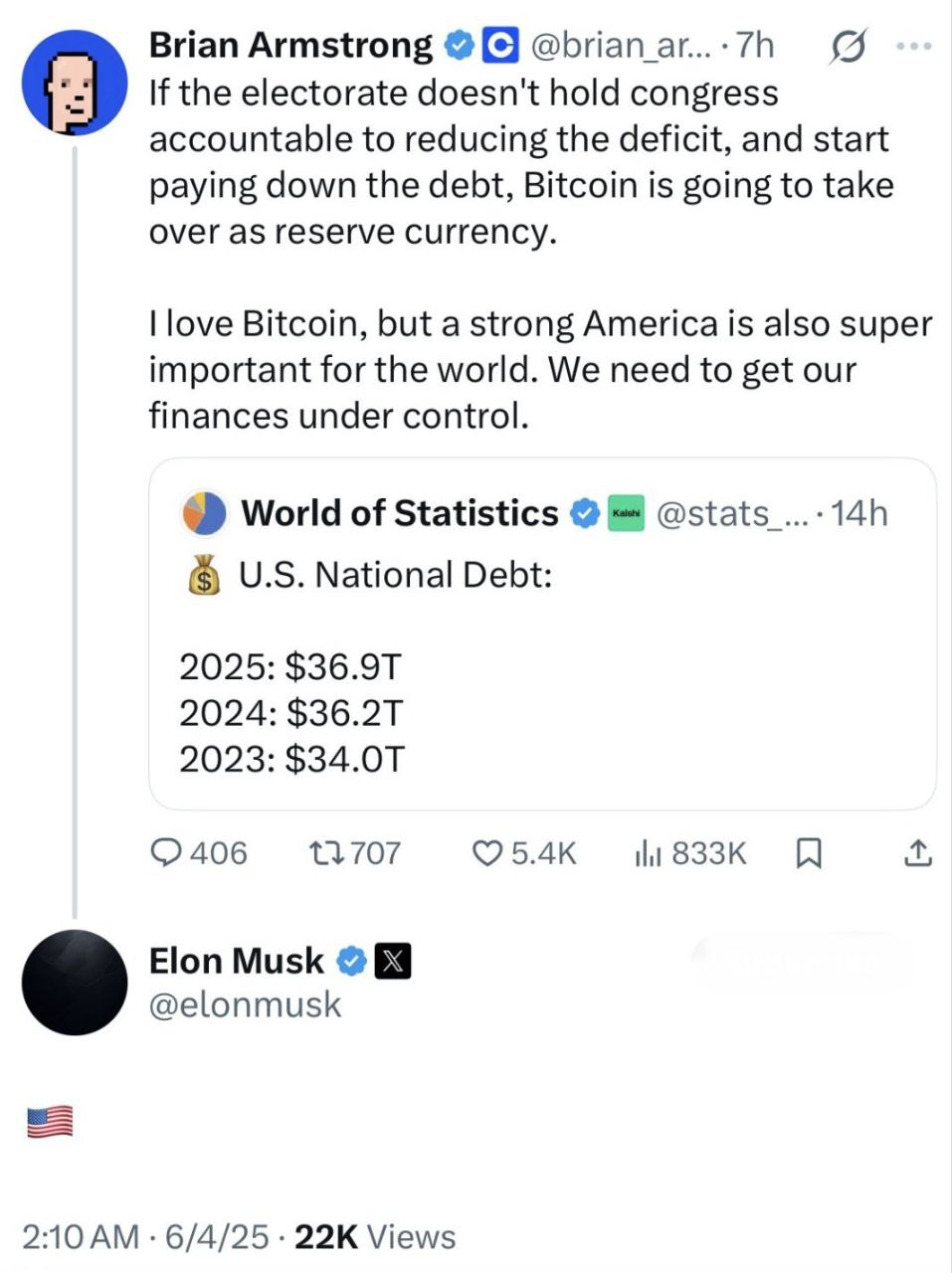 Илон Маск поддержал пост Брайана Армстронга Coinbase о том, что Биткоин может стать следующей резервной валютой. - поддерживайте канал реакцией - подписывайтесь на Крипто Твиты