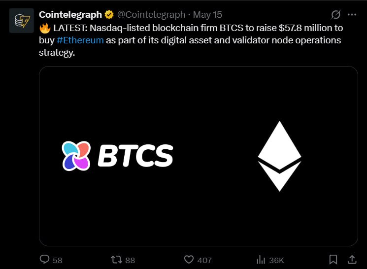 Компанії продовжують скуповувати ETH. Компанія Nasdaq BTCS оголосила про залучення 57,8 мільйона доларів — кошти будуть спрямовані на купівлю ефіру та запуск власних валідаторних вузлів. Компанія планує заробляти на стейкінгу, а також зміцнити свою присутність в екосистемі валідаторів. BTCS уже кілька років працює з вузлами та цифровими активами, але тепер робить ставку саме на ETH — як на другий за значимістю блокчейн і головного гравця у сфері PoS. CryptoFace