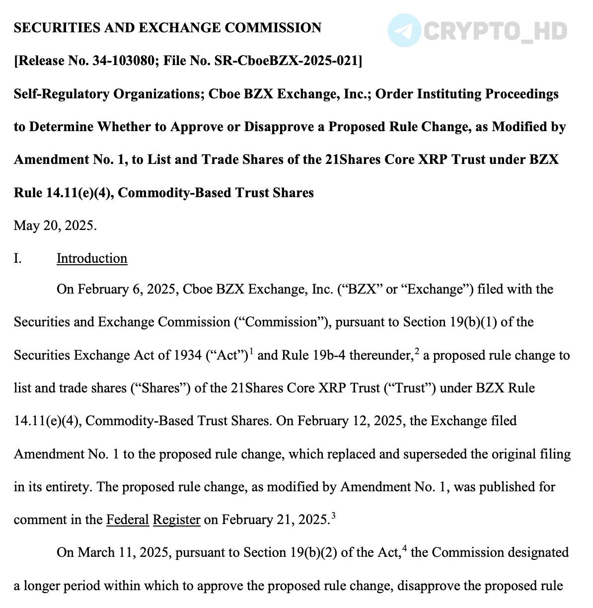 #XRP SEC отложила решение по заявке на запуск Ripple ETF от 21Shares документ UPD: SEC отложила решение по заявке на запуск Dogecoin ETF #DOGE от Grayscale. Сryptо Headlines