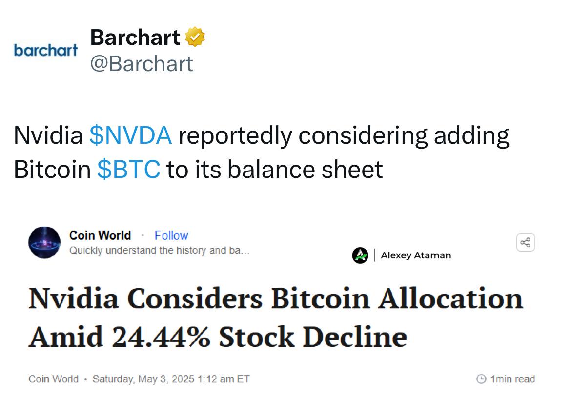 В сети пошли слухи, что Nvidia планируют начать покупать #BTC Верим? — Да — Бред