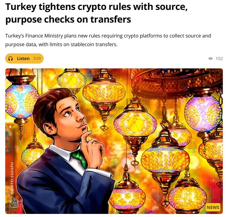 Турция ужесточает регулирование криптовалют:    1  Платформы обязаны собирать данные о происхождении и назначении переводов, включая текст описания не менее 20 символов.    2  Вводятся лимиты на переводы стейблкоинов — $3 000 в день и $50 000 в месяц, с возможностью удвоения при полном соблюдении правил.    3  Также предусмотрены задержки на вывод средств  48–72 часа  и санкции за несоблюдение требований.