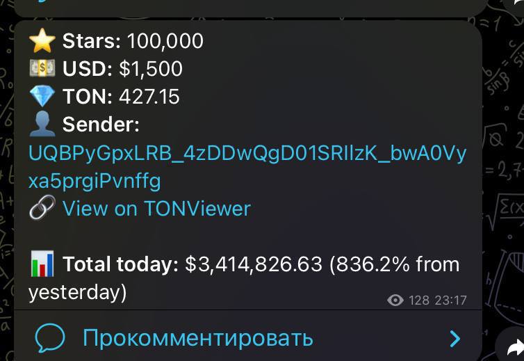 За сегодня пользователи потратили $3 414 826 на покупку звезд.