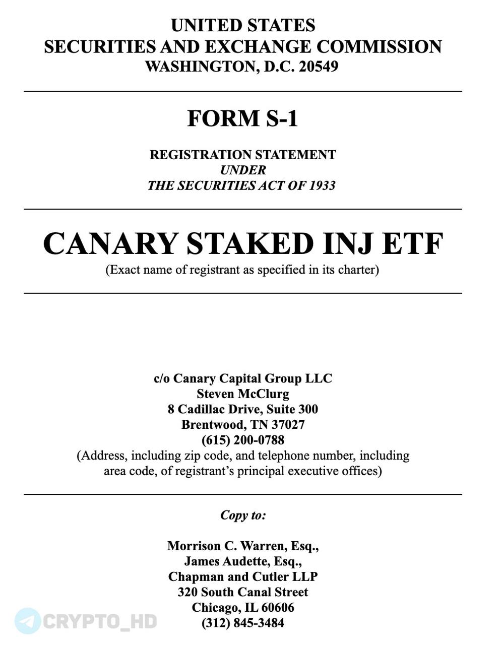 #INJ Компания Canary Capital подала заявку в SEC на запуск Staked Injective ETF документ Crypto Headlines