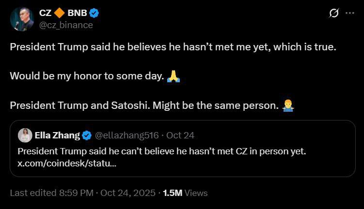 Заявление Чанпэна Чжао о личности Сатоши Накамото Основатель платформы Binance Чанпэн Чжао высказал предположение что бывший американский президент Дональд Трамп мог являться реальной личностью создателя биткоина Сатоши Накамото Примечательно что данное высказывание прозвучало вскоре после объявления о президентском помиловании Трампа investing investing